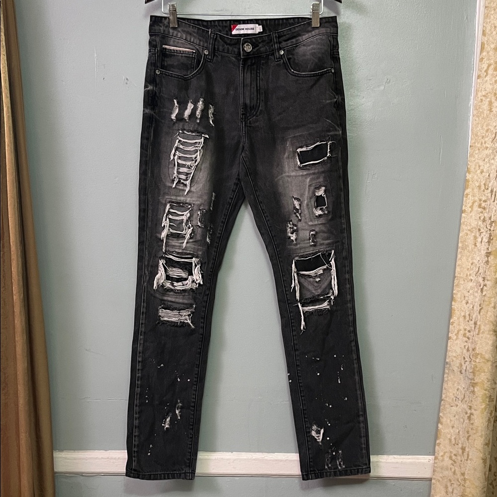 Denim House Distressed Black Skinny Jeans